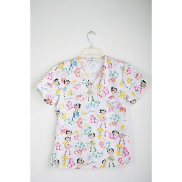 Betty Boop " Pure Sass" Cartoon Colourful Scrub Top w Pockets cotton XS - Picture 3 of 8
